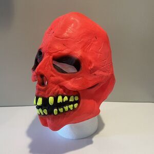 Vintage Gemmy Neon Orange Skull‎ Halloween Mask Adult One Size